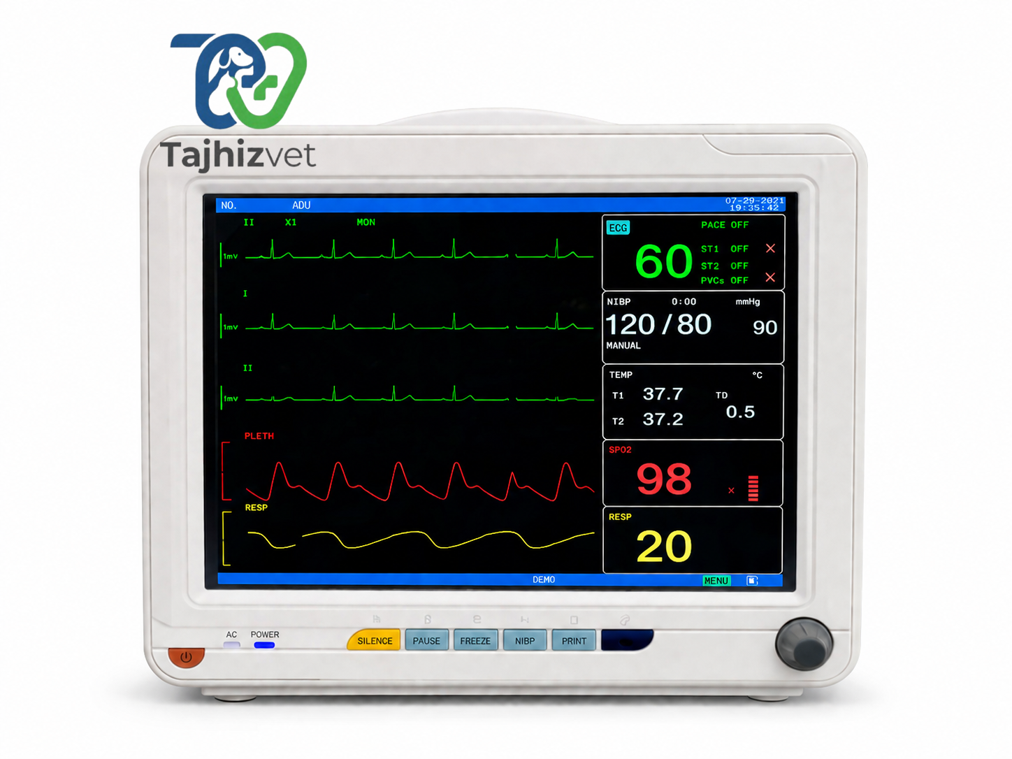 مانیتور علائم حیاتی دامپزشکی برای پایش ECG، SpO2، فشار خون و دمای بدن حیوانات