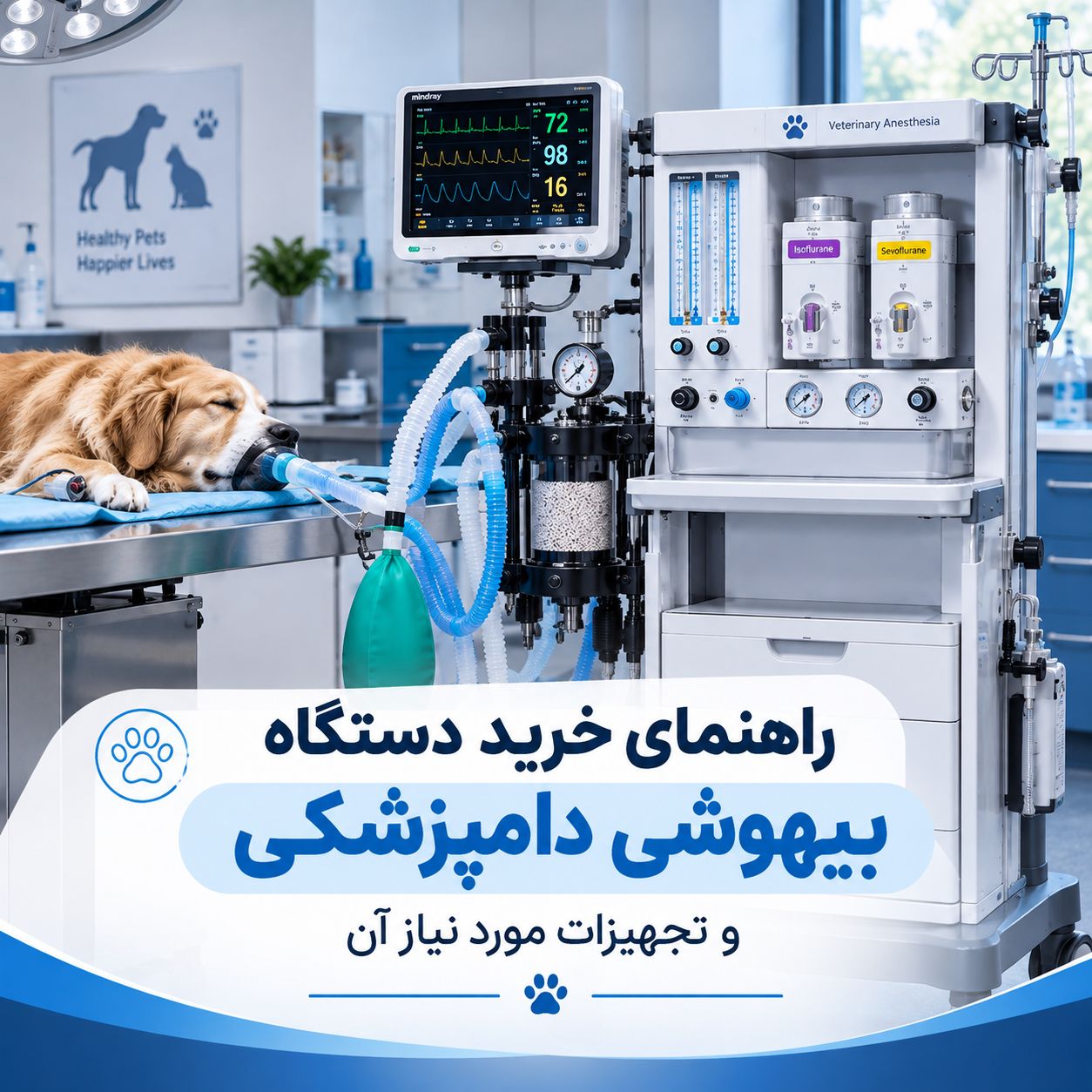 دستگاه بیهوشی دامپزشکی همراه با مانیتور علائم حیاتی و مدار تنفسی